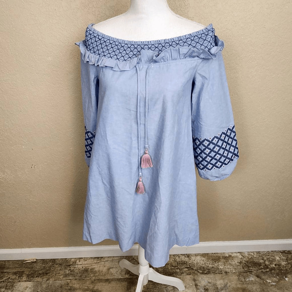 Rebecca Minkoff Blue Smocked Neckline Mini Dress XS (4502) - Picture 1 of 7